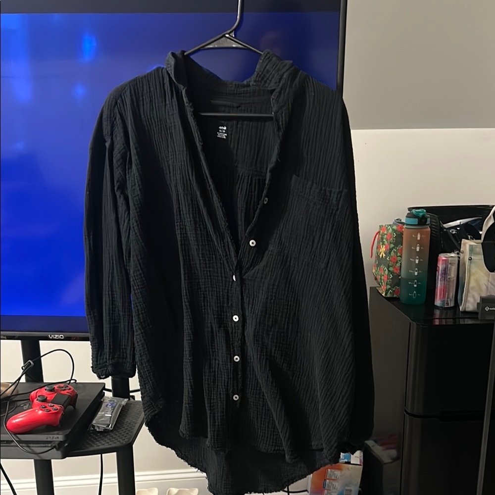 Aerie Black Casual Button Down Shirt